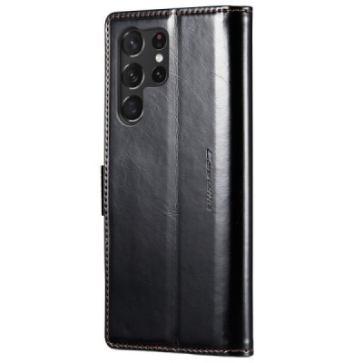 Samsung Galaxy S23 Ultra (SM-S918) „CaseMe“ Leather открываемый чёрный кожаный чехол - книжка | Vacins.lv