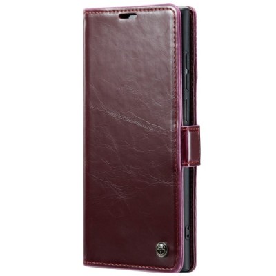 Samsung Galaxy S23 Ultra (SM-S918) solīds atvēramais ādas bordo maciņš - maks | Vacins.lv
