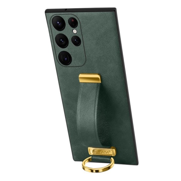 „Sulada“ Leather Kickstand ādas apvalks - zaļš (Galaxy S23 Ultra)