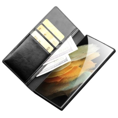 Samsung Galaxy S23 Ultra (SM-S918) „QIALINO“ открываемый чёрный кожаный чехол - книжка | Vacins.lv