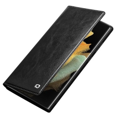 Samsung Galaxy S23 Ultra (SM-S918) „QIALINO“ открываемый чёрный кожаный чехол - книжка | Vacins.lv