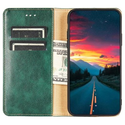 Nokia X30 5G открываемый зелёный кожаный чехол - книжка | Vacins.lv