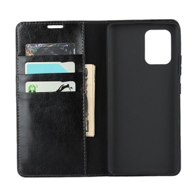 „Deluxe“ Leather Samsung Galaxy S10 Lite (G970) чёрный кожаный чехол-книжка | Vacins.lv