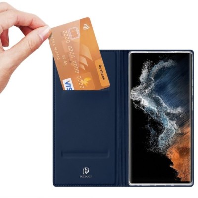 Samsung Galaxy S23 Ultra (SM-S918) „Dux Ducis“ Skin sērijas tumši zils ādas atvērams maciņš | Vacins.lv
