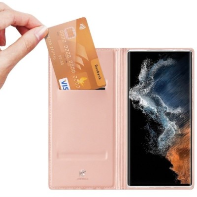 Samsung Galaxy S23 Ultra (SM-S918) „Dux Ducis“ Skin sērijas rozs ādas atvērams maciņš | Vacins.lv