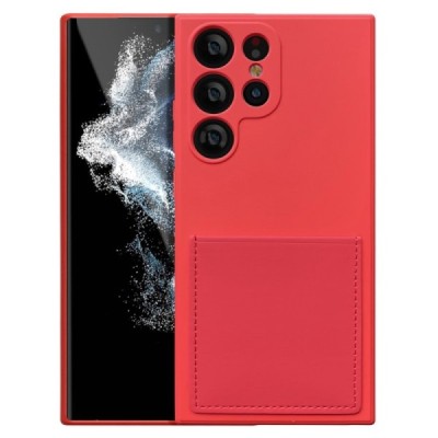 Samsung Galaxy S23 Ultra (SM-S918) „Card Slot“ sarkans cieta silikona (TPU) apvalks ar iebūvētu karšu turētāju | Vacins.lv