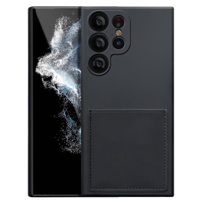 Samsung Galaxy S23 Ultra (SM-S918) „Card Slot“ melns cieta silikona (TPU) apvalks ar iebūvētu karšu turētāju | Vacins.lv