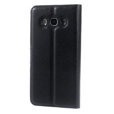 Samsung Galaxy J5 2016 (J510) atvēramais melns ādas Litchi maciņš (maks) | Vacins.lv