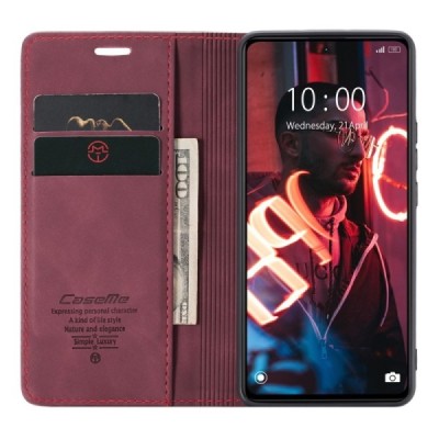 Xiaomi Redmi Note 12 Pro (Poco X5 Pro) CaseMe Retro открываемый бордовый кожаный чехол - книжка | Vacins.lv