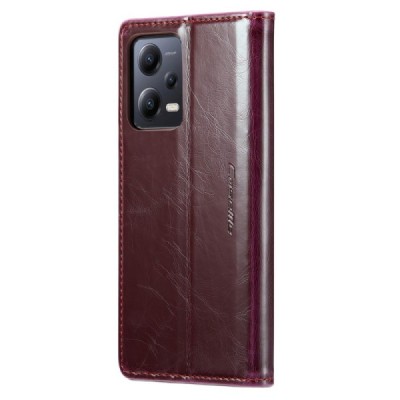 Xiaomi Redmi Note 12 Pro (Poco X5 Pro) „CaseMe“ Leather открываемый бордовый кожаный чехол - книжка | Vacins.lv