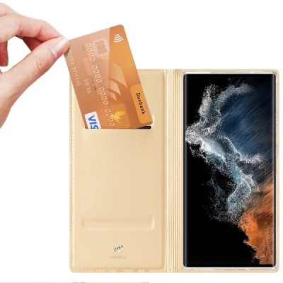 „Dux Ducis“ Skin серии Samsung Galaxy S23 Ultra (SM-S918) золотой кожаный чехол-книжка | Vacins.lv