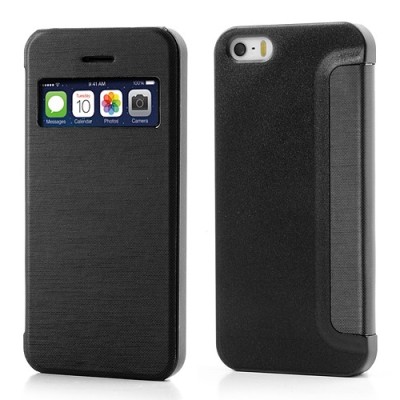 Atvēramais „S-View“ stila melns Apple iPhone 5, Apple iPhone 5S futrālis (maciņš) / Vacins.lv