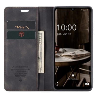 Samsung Galaxy A34 5G (SM-A346E) CaseMe Retro solīds atvēramais ādas melns maciņš - maks | Vacins.lv
