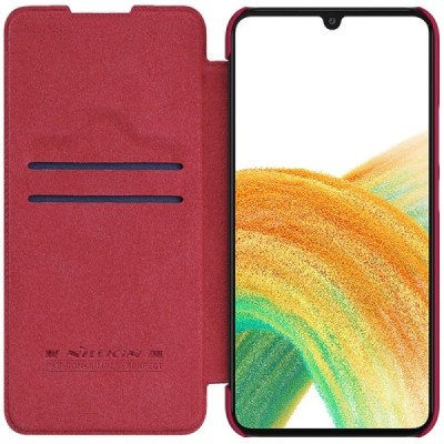 Greznais „Nillkin“ Qin sērijas ādas atvērams sarkans Samsung Galaxy A34 5G (SM-A346E) | Vacins.lv