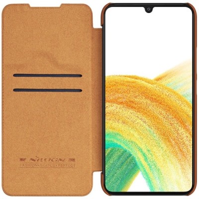 Samsung Galaxy A34 5G (SM-A346E) роскошный серии Nillkin Qin кожаный чехол-книжка - коричневый | Vacins.lv