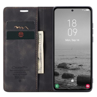 Samsung Galaxy A54 (SM-A546B) CaseMe Retro открываемый чёрный кожаный чехол - книжка | Vacins.lv