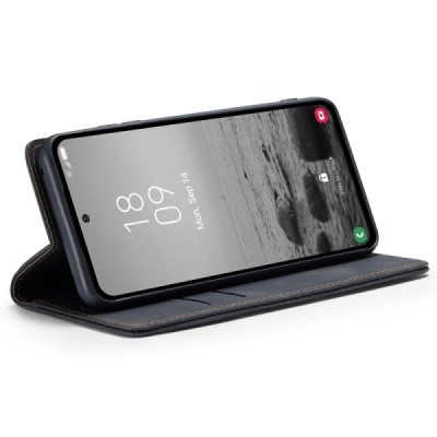 Samsung Galaxy A54 (SM-A546B) CaseMe Retro открываемый чёрный кожаный чехол - книжка | Vacins.lv