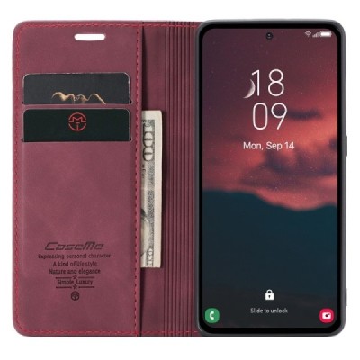 Samsung Galaxy A54 (SM-A546B) CaseMe Retro открываемый бордовый кожаный чехол - книжка | Vacins.lv