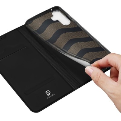 „Dux Ducis“ Skin серии Samsung Galaxy A34 5G (SM-A346E) открываемый чёрный кожаный чехол - книжка | Vacins.lv