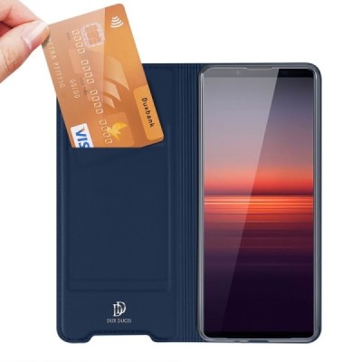 Sony Xperia 1 IV „Dux Ducis“ Skin sērijas zils ādas atvērams maciņš | Vacins.lv