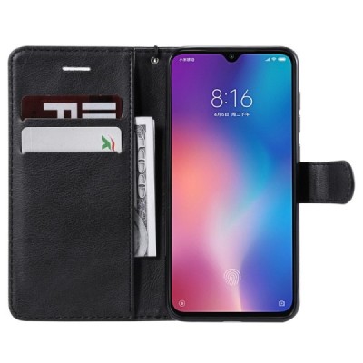 Xiaomi Mi 9 SE atvēramais ādas melns retro maciņš (maks) | Vacins.lv