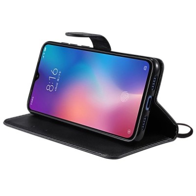 Xiaomi Mi 9 SE atvēramais ādas melns retro maciņš (maks) | Vacins.lv
