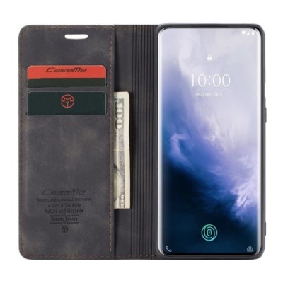 OnePlus 7 Pro CaseMe Retro открываемый чёрный кожаный чехол - книжка | Vacins.lv