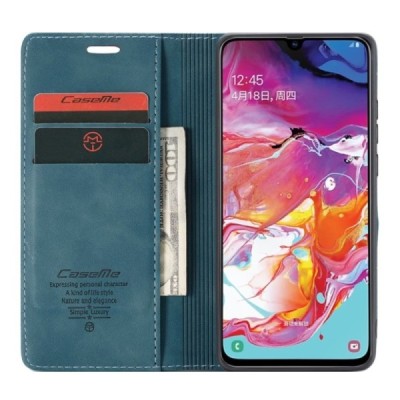 Samsung Galaxy A70 (A705F) CaseMe Retro solīds atvēramais ādas zaļš maciņš - maks | Vacins.lv