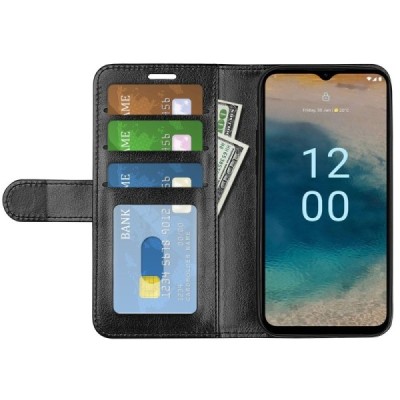 Nokia G22 открываемый чёрный кожаный чехол - книжка | Vacins.lv