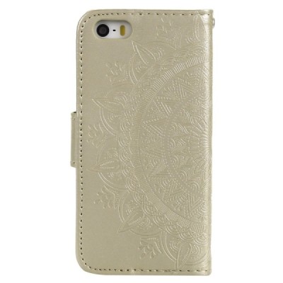 Apple iPhone SE 2016 (iPhone 5, iPhone 5S) "Mandala" откидной золотой кожаный чехол-книжка | Vacins.lv