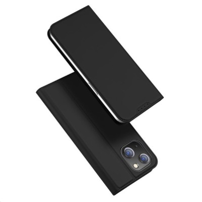 Apple iPhone 15 „Dux Ducis“ Skin sērijas melns ādas atvērams maciņš | Vacins.lv