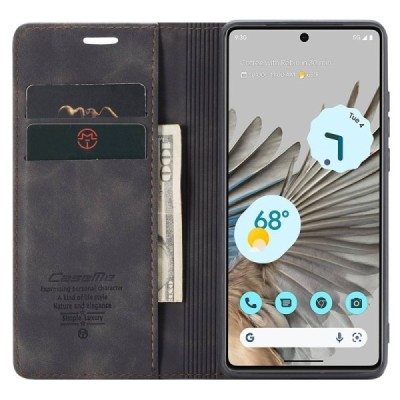 Google Pixel 7 Pro CaseMe Retro solīds atvēramais ādas melns maciņš - maks | Vacins.lv