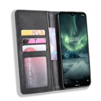 Nokia 7.2 (6.2) Vintage melns ādas atvērams maciņš ar magnetu | Vacins.lv