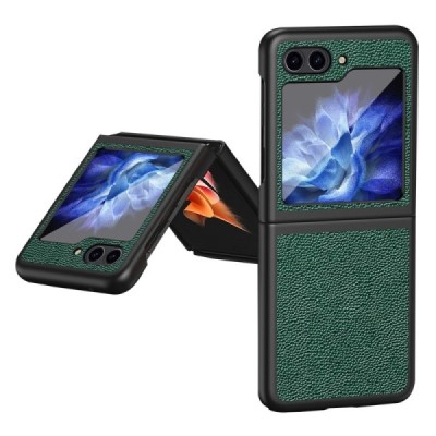 Samsung Galaxy Flip5 5G (SM-F731B) Deluxe Leather кожаный чехол - зелёный | Vacins.lv