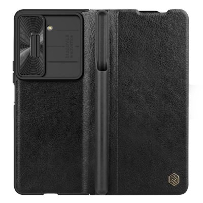 Samsung Galaxy Fold5 5G (SM-F946B) роскошный серии Nillkin Qin Pro кожаный чехол-книжка - чёрный | Vacins.lv