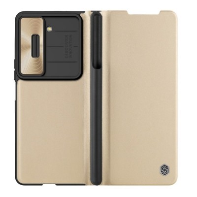 Samsung Galaxy Fold5 5G (SM-F946B) роскошный серии Nillkin Qin Pro кожаный чехол-книжка - песочный | Vacins.lv