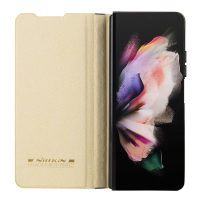 Samsung Galaxy Fold5 5G (SM-F946B) роскошный серии Nillkin Qin Pro кожаный чехол-книжка - песочный | Vacins.lv