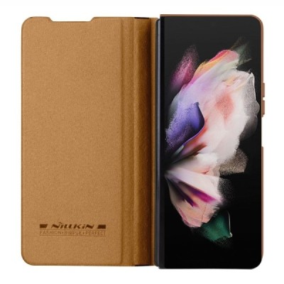 Samsung Galaxy Fold5 5G (SM-F946B) роскошный серии Nillkin Qin Pro кожаный чехол-книжка - коричневый | Vacins.lv