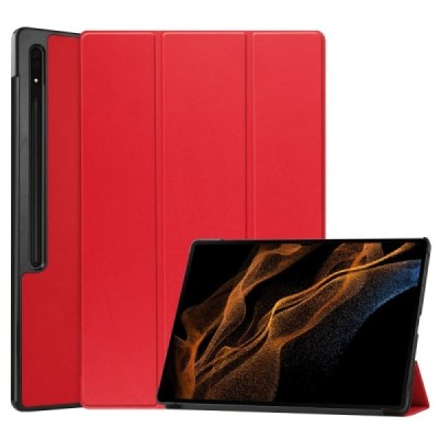 Samsung Galaxy Tab S10 Ultra, S9 Ultra, S8 Ultra красный кожаный чехол-книжка (складной) | Vacins.lv