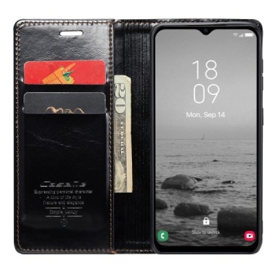 Samsung Galaxy A54 (SM-A546B) „CaseMe“ Leather открываемый чёрный кожаный чехол - книжка | Vacins.lv
