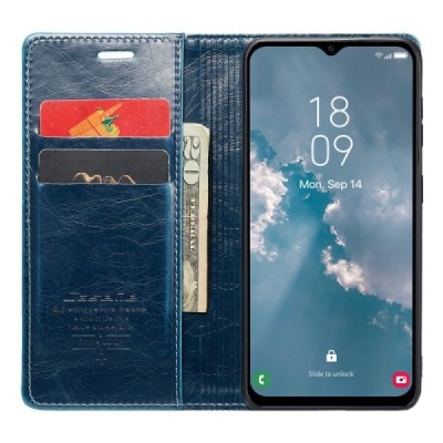 Samsung Galaxy A54 (SM-A546B) „CaseMe“ Leather открываемый синий кожаный чехол - книжка | Vacins.lv