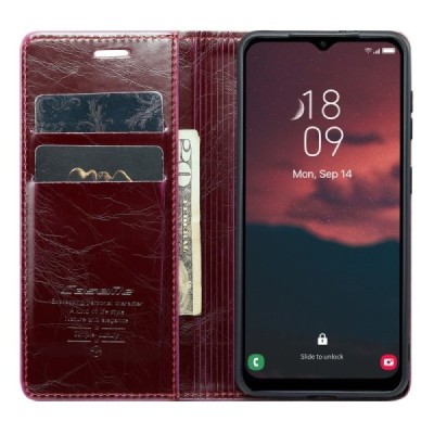 Samsung Galaxy A54 (SM-A546B) „CaseMe“ Leather открываемый бордовый кожаный чехол - книжка | Vacins.lv