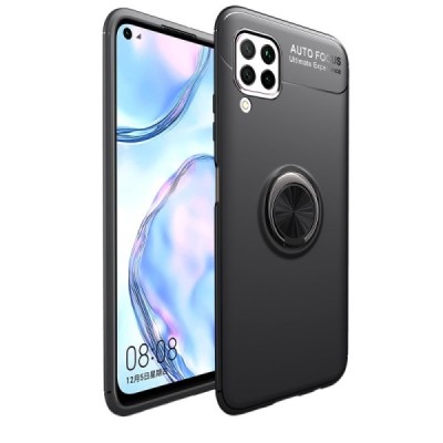 Huawei P40 Lite „Lenuo“ Kickstand cieta silikona (TPU) melns apvalks | vacins.lv