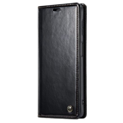 Samsung Galaxy A23 5G (SM-A236B, SM-M236B, SM-E236B) „CaseMe“ Leather solīds atvēramais ādas melns maciņš - maks | Vacins.lv