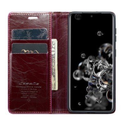 Samsung Galaxy S20 Ultra (G988, G988) „CaseMe“ Leather solīds atvēramais ādas bordo maciņš - maks | Vacins.lv