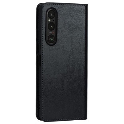 „Deluxe“ Sony Xperia 1 V открываемый чёрный кожаный чехол - книжка | Vacins.lv