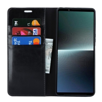 „Deluxe“ Sony Xperia 1 V открываемый чёрный кожаный чехол - книжка | Vacins.lv