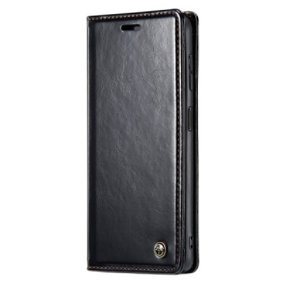 Samsung Galaxy A34 5G (SM-A346E) „CaseMe“ Leather solīds atvēramais ādas melns maciņš - maks | Vacins.lv