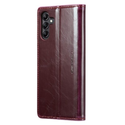 Samsung Galaxy A34 5G (SM-A346E) „CaseMe“ Leather solīds atvēramais ādas bordo maciņš - maks | Vacins.lv