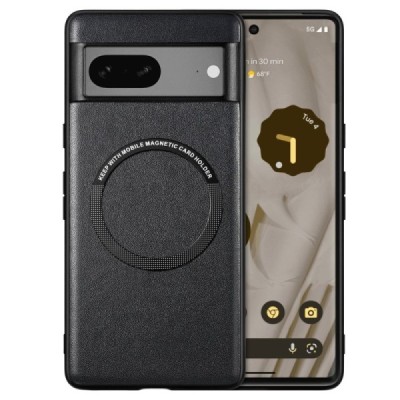 „Leather“ магнитный чехол для Google Pixel 7A, черный кожаный чехол | Vacins.lv